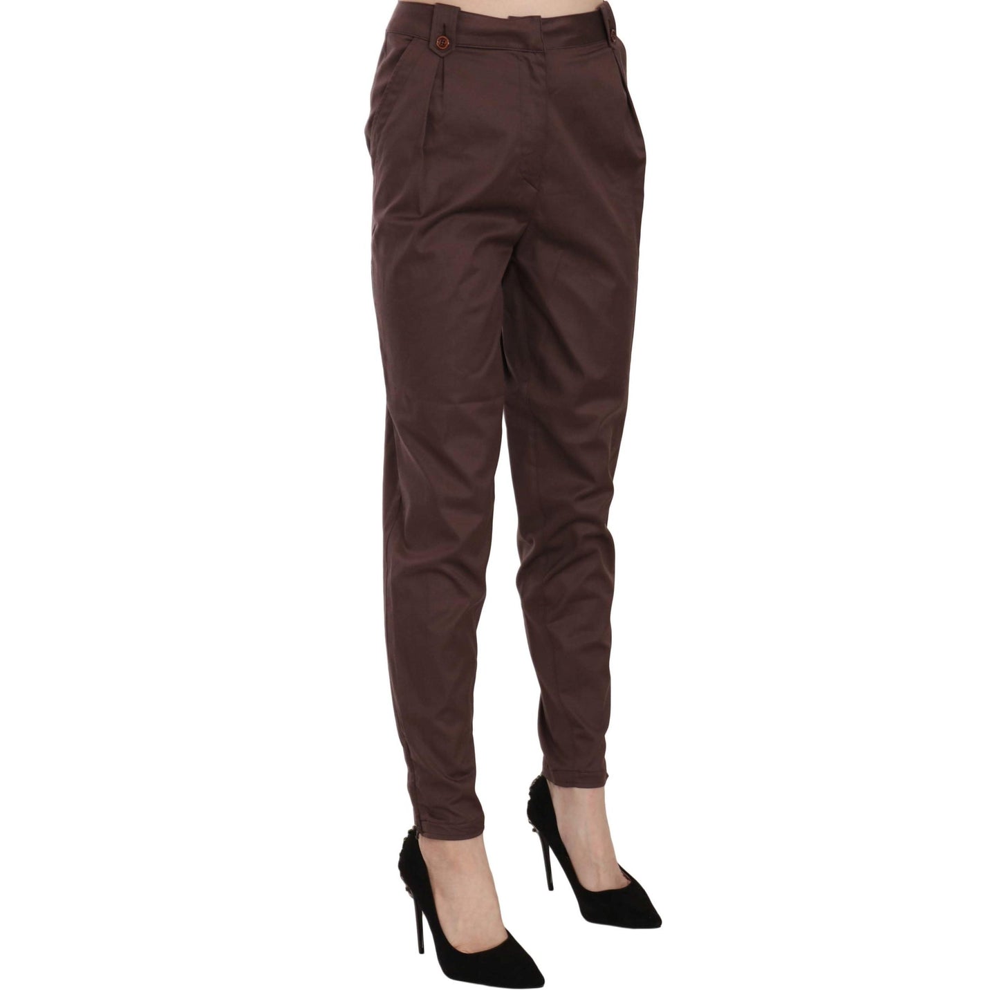 Brown High Waist Tapered Formal Trousers Pants