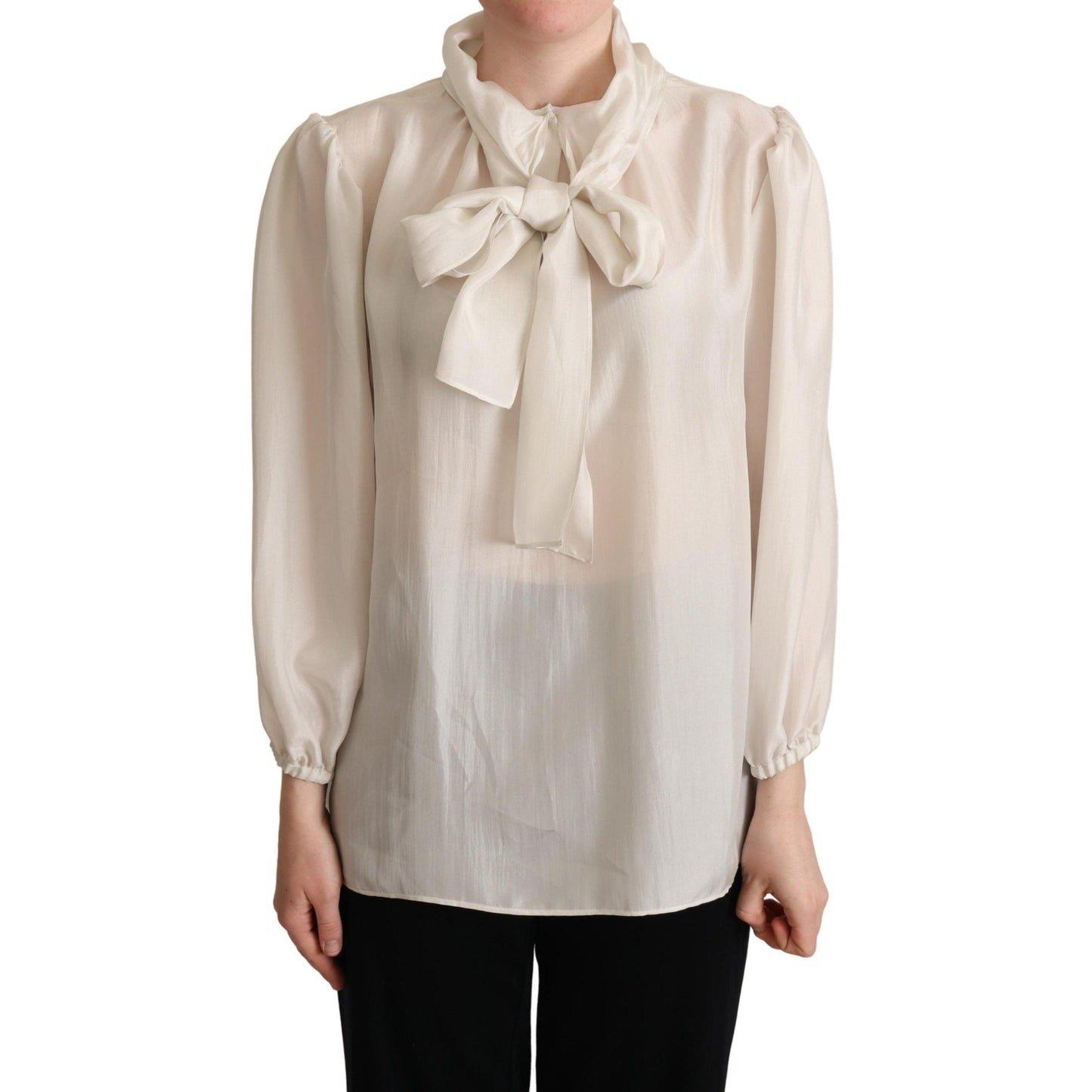 Light Gray Ascot Collar Shirt Silk Blouse Top