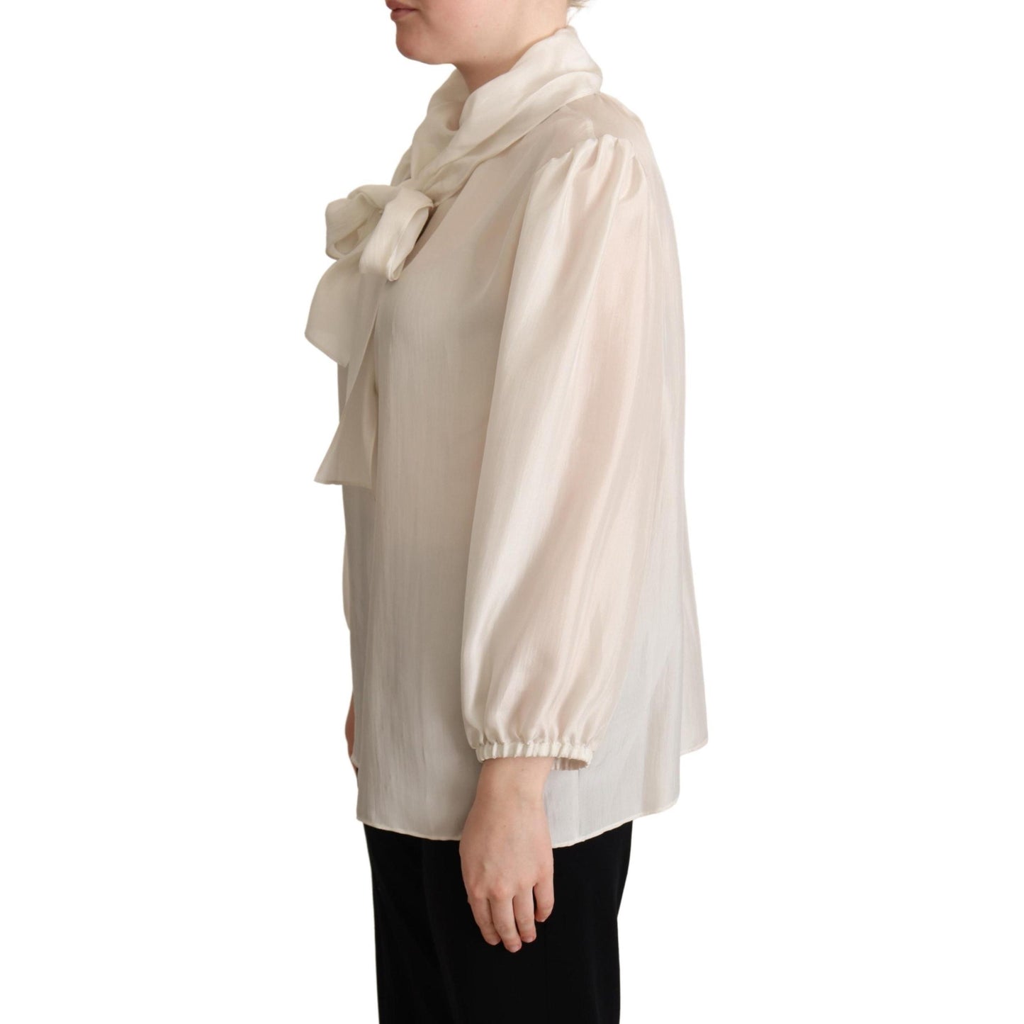 Light Gray Ascot Collar Shirt Silk Blouse Top