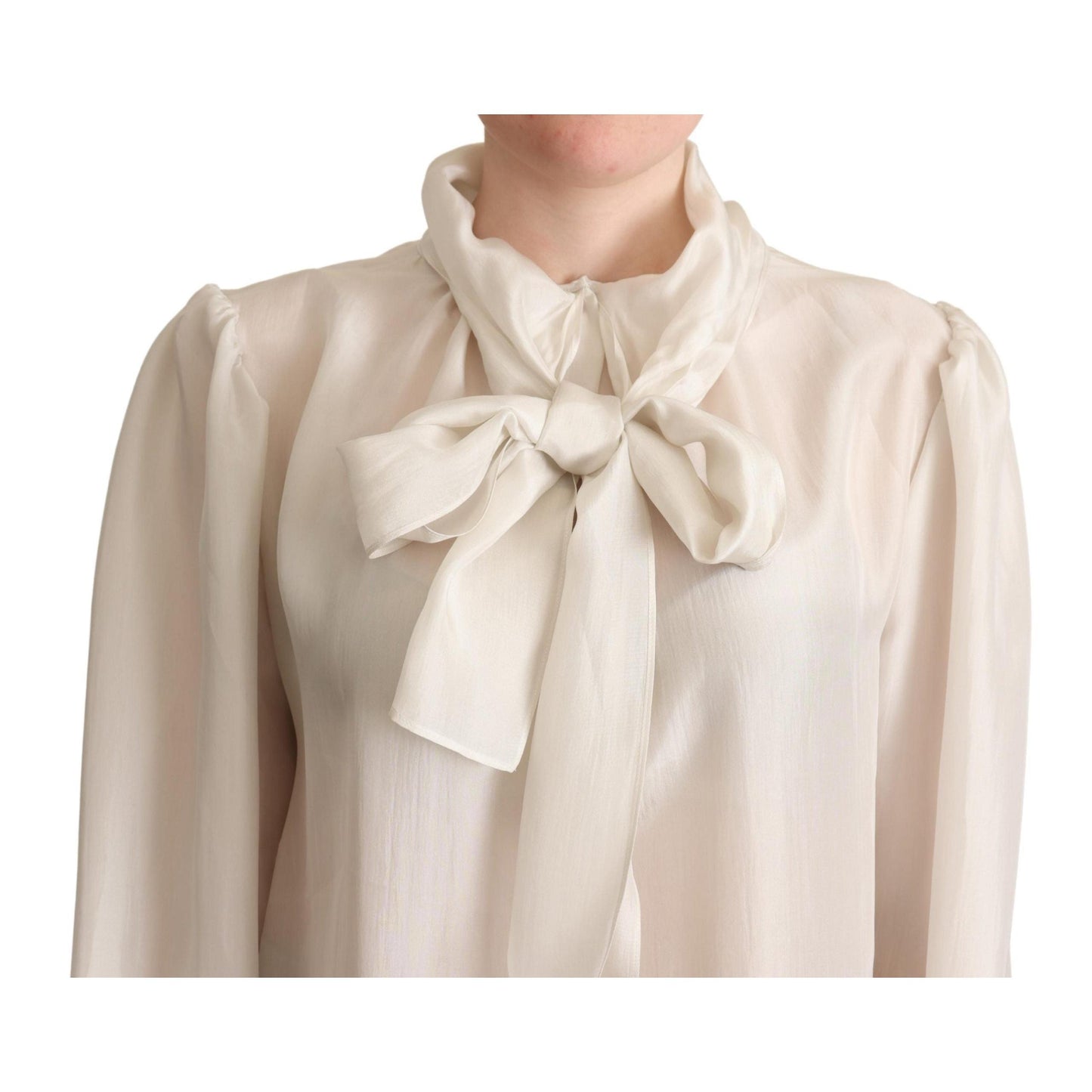 Light Gray Ascot Collar Shirt Silk Blouse Top