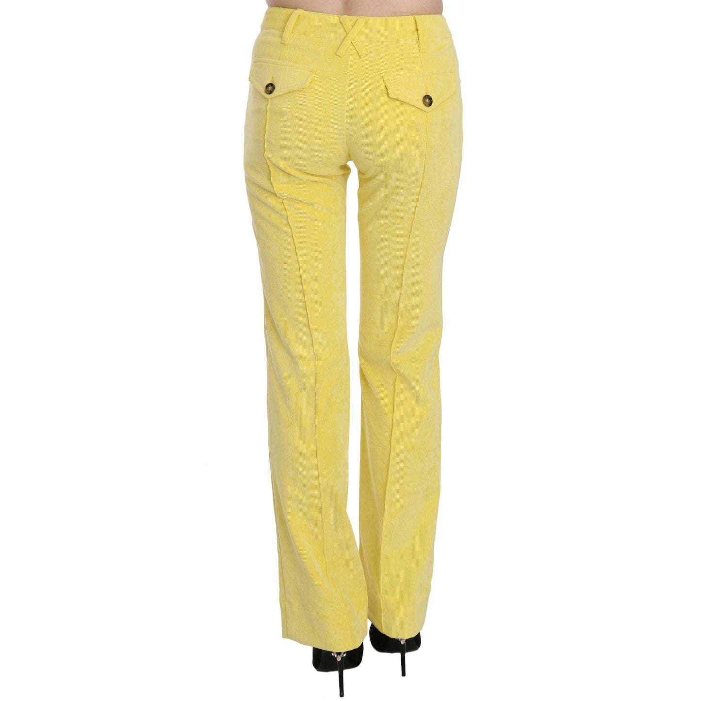 Yellow Corduroy Mid Waist Straight Trousers Pants