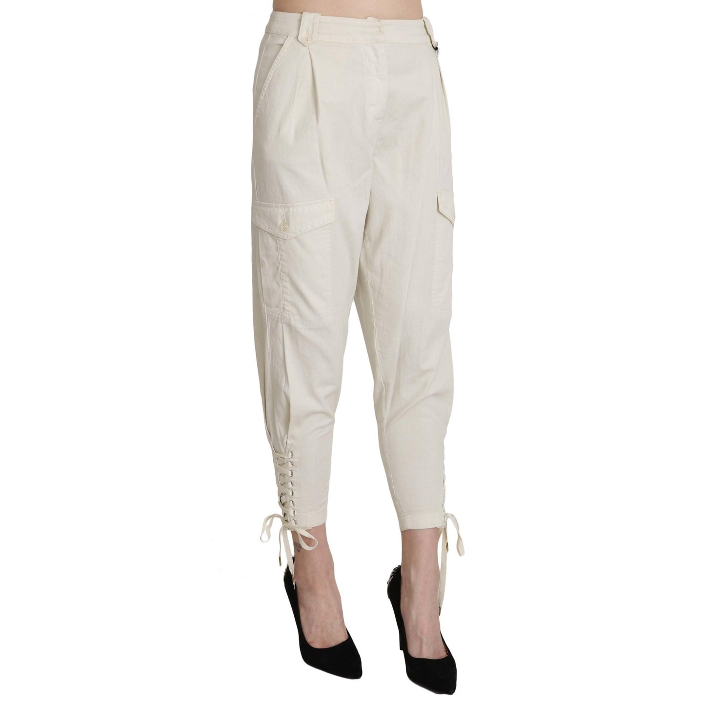 White High Waist Tapered Cropped Trousers Pants