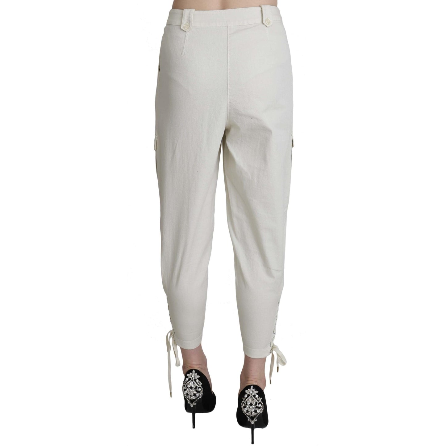 White High Waist Tapered Cropped Trousers Pants