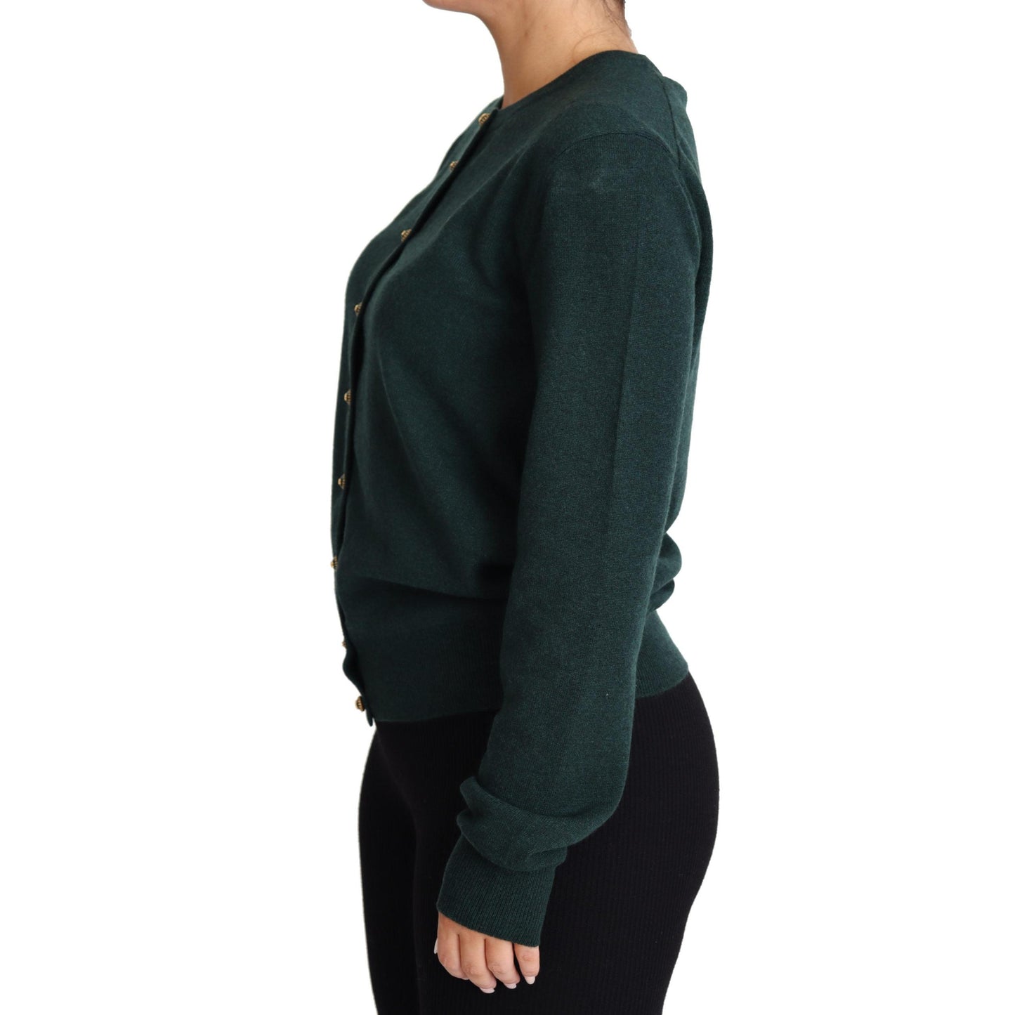 Dark Green Cashmere Crewneck Cardigan Sweater