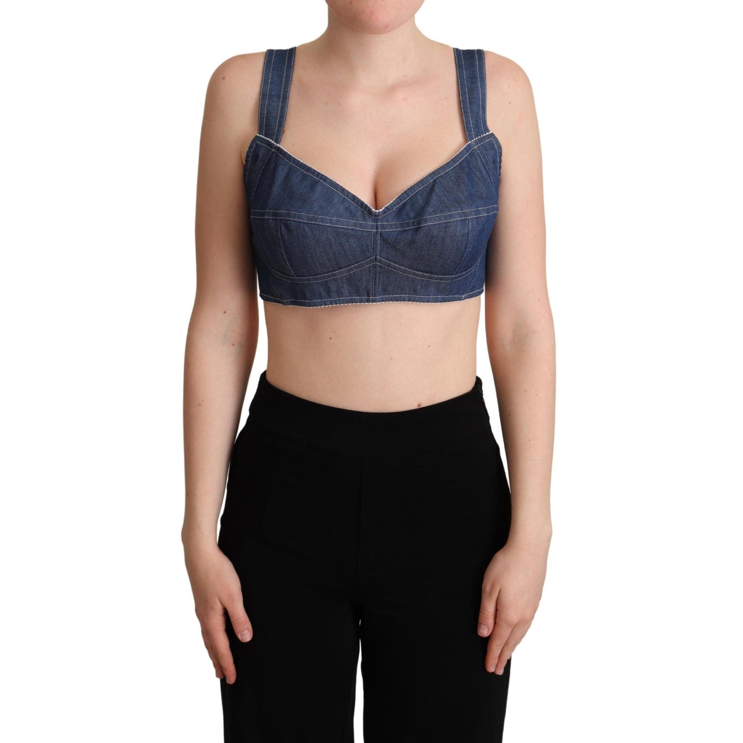 Blue Cotton Stretch Denim Crop Top