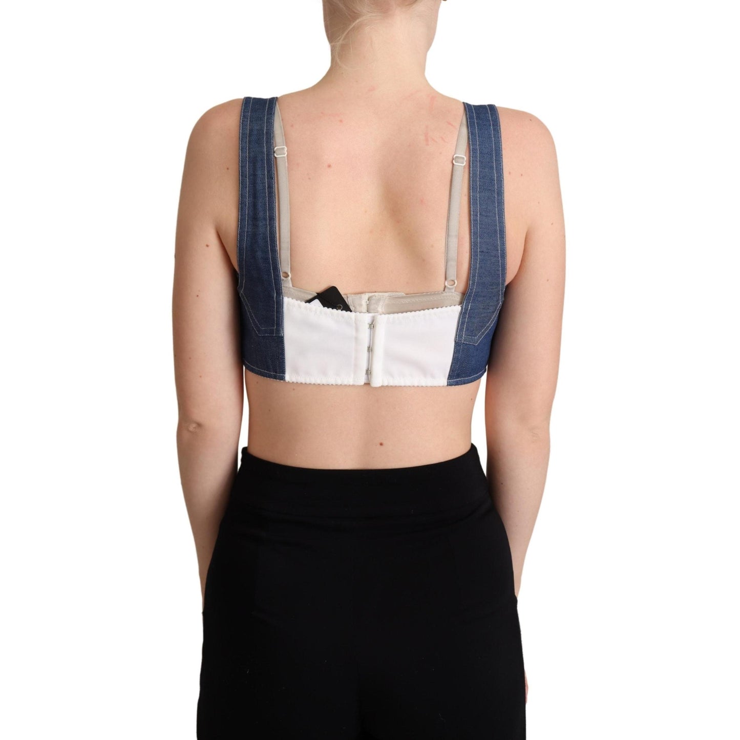 Blue Cotton Stretch Denim Crop Top