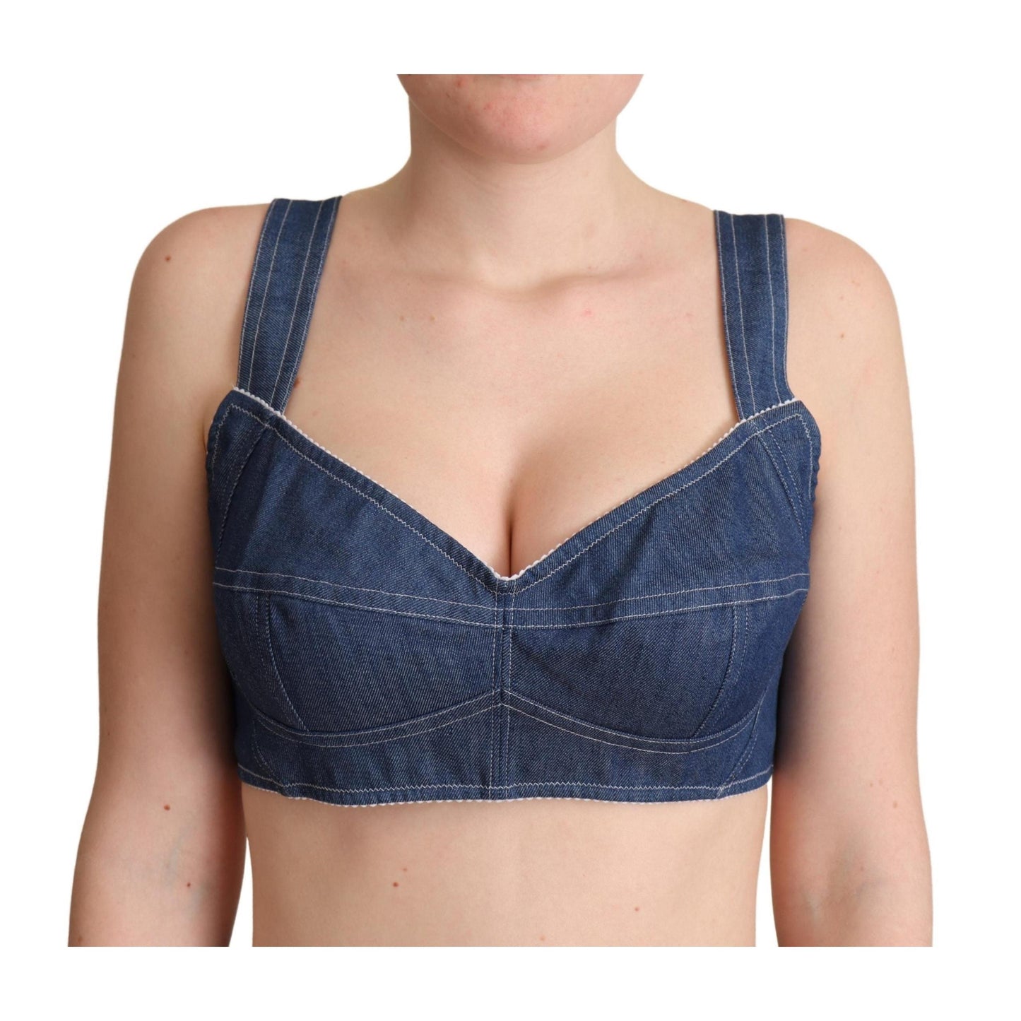 Blue Cotton Stretch Denim Crop Top