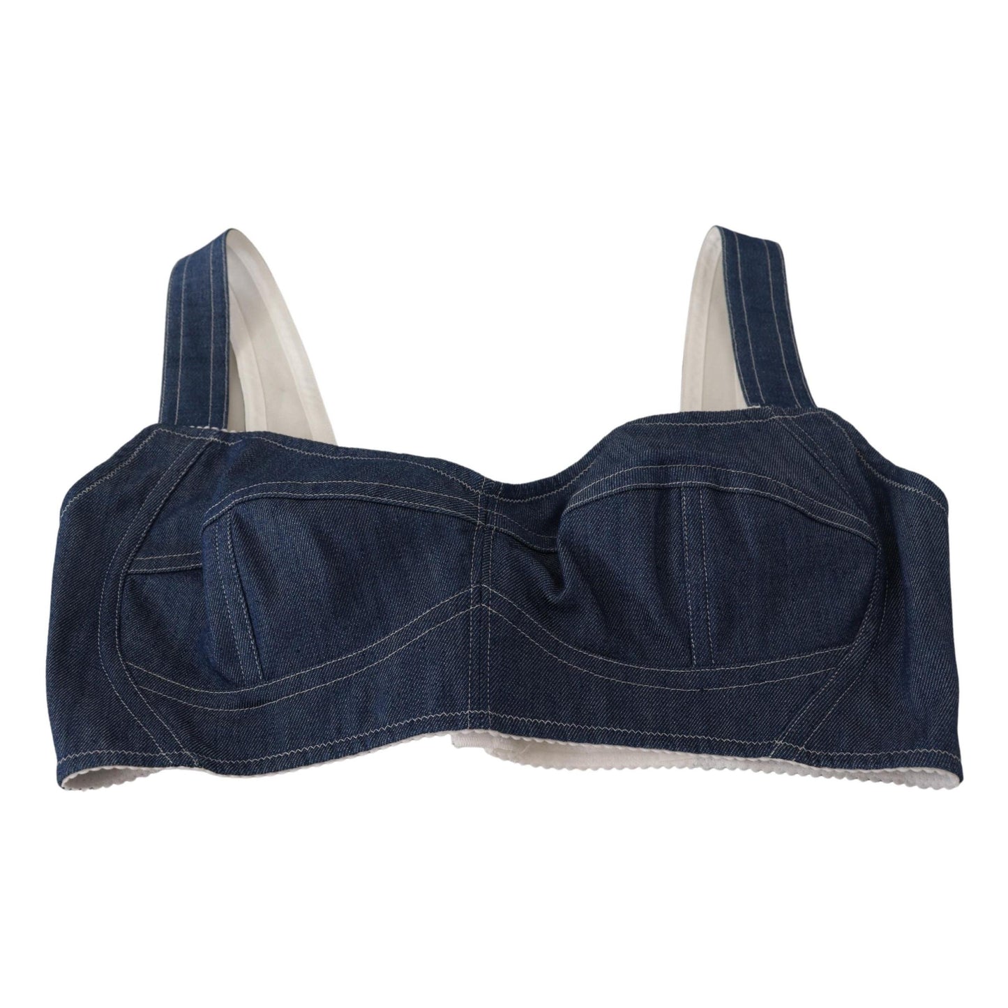 Blue Cotton Stretch Denim Crop Top