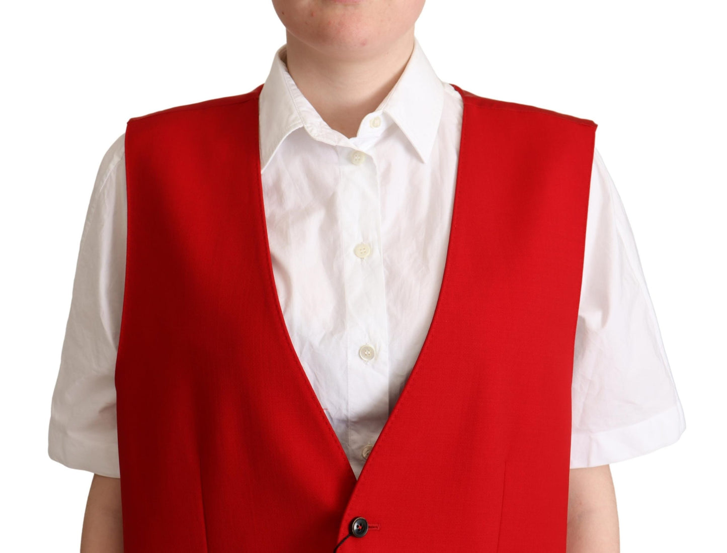 Red Virgin Wool Sleeveless Waistcoat Vest