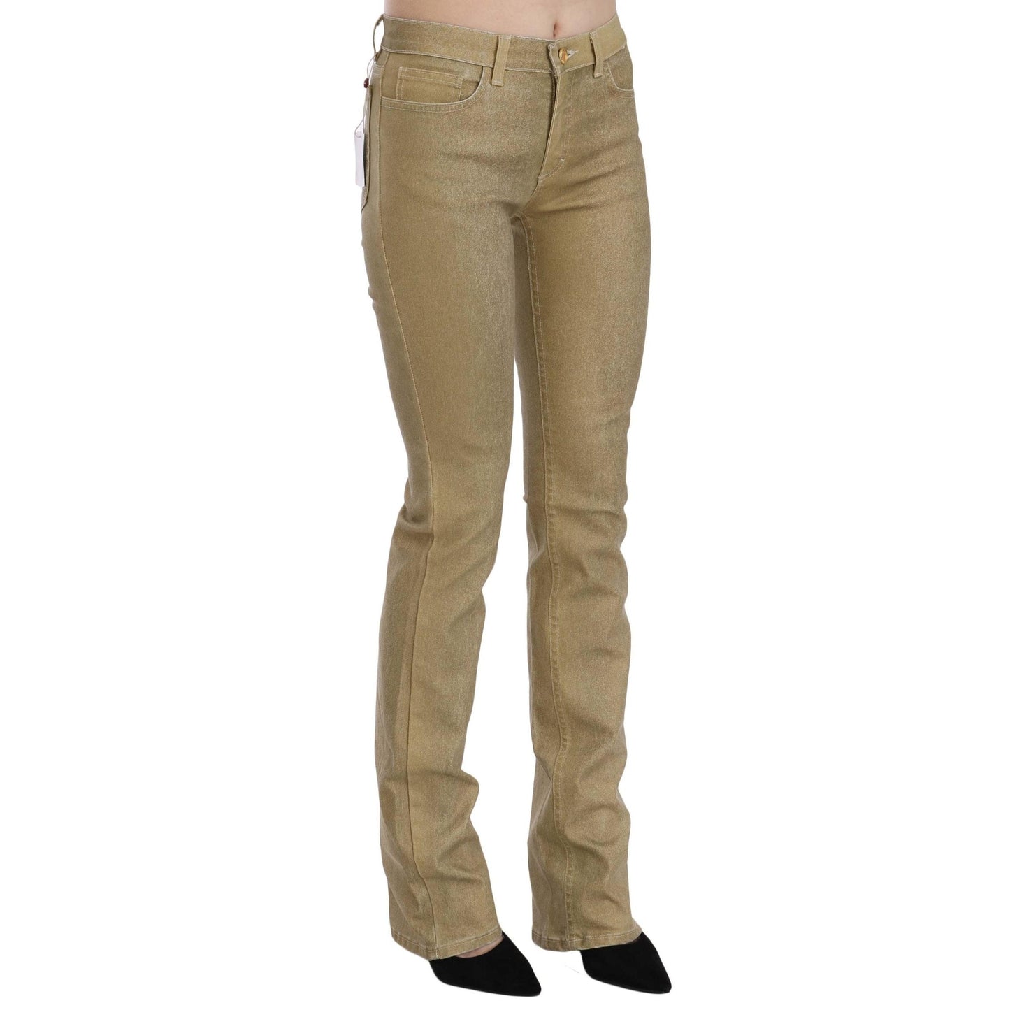 Brown Mid Waist Skinny Denim Pants Jeans