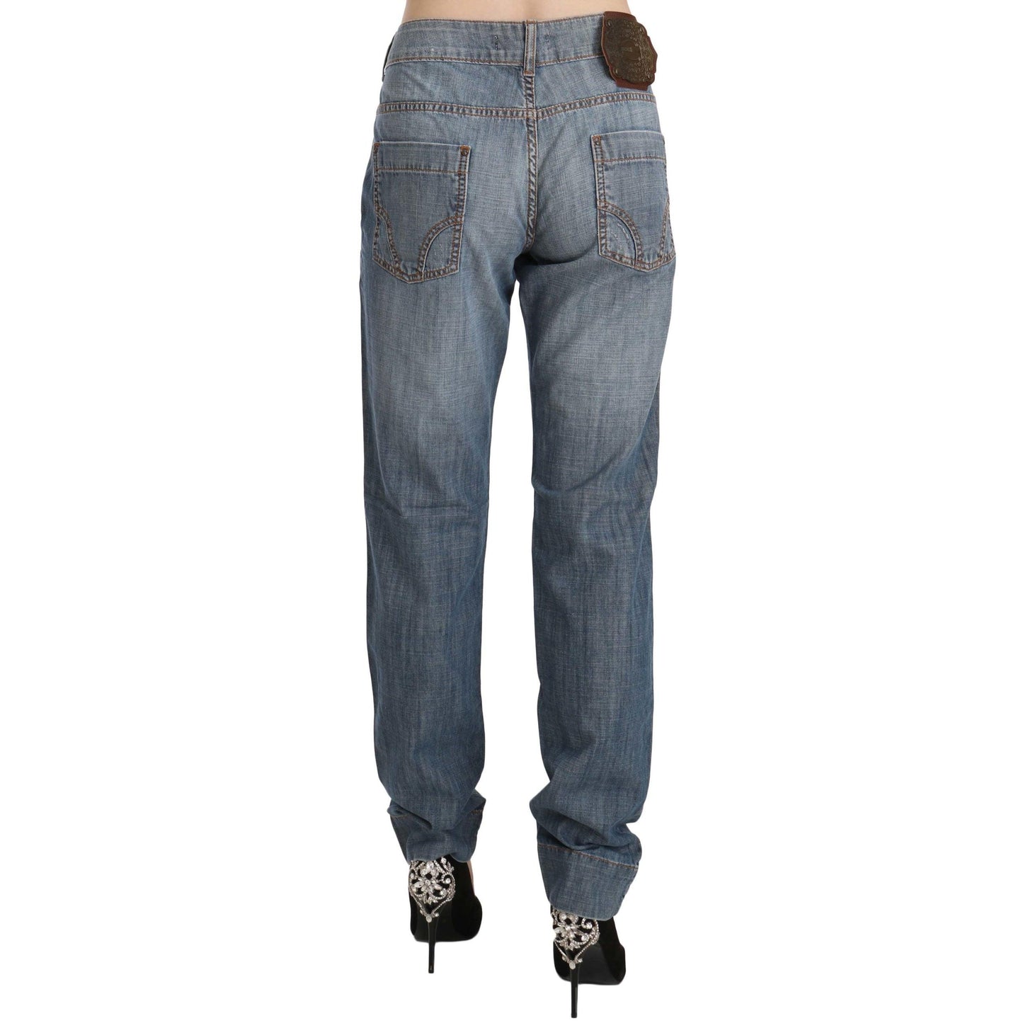 Blue Washed Cotton Low Waist Slim Fit Denim Pants
