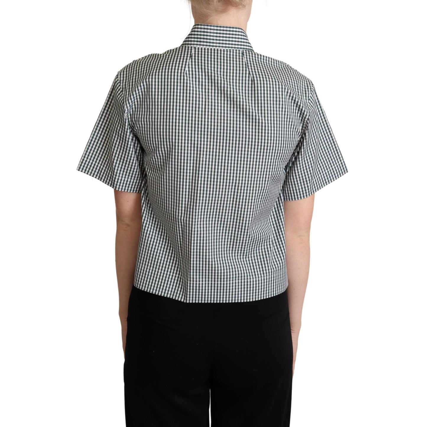 White Green Cotton Check Shirt Blouse Top