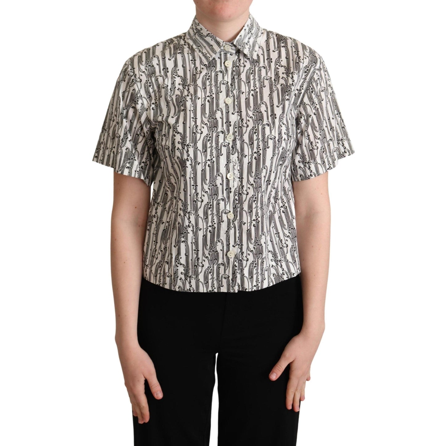 White Floral Collared Blouse Shirt
