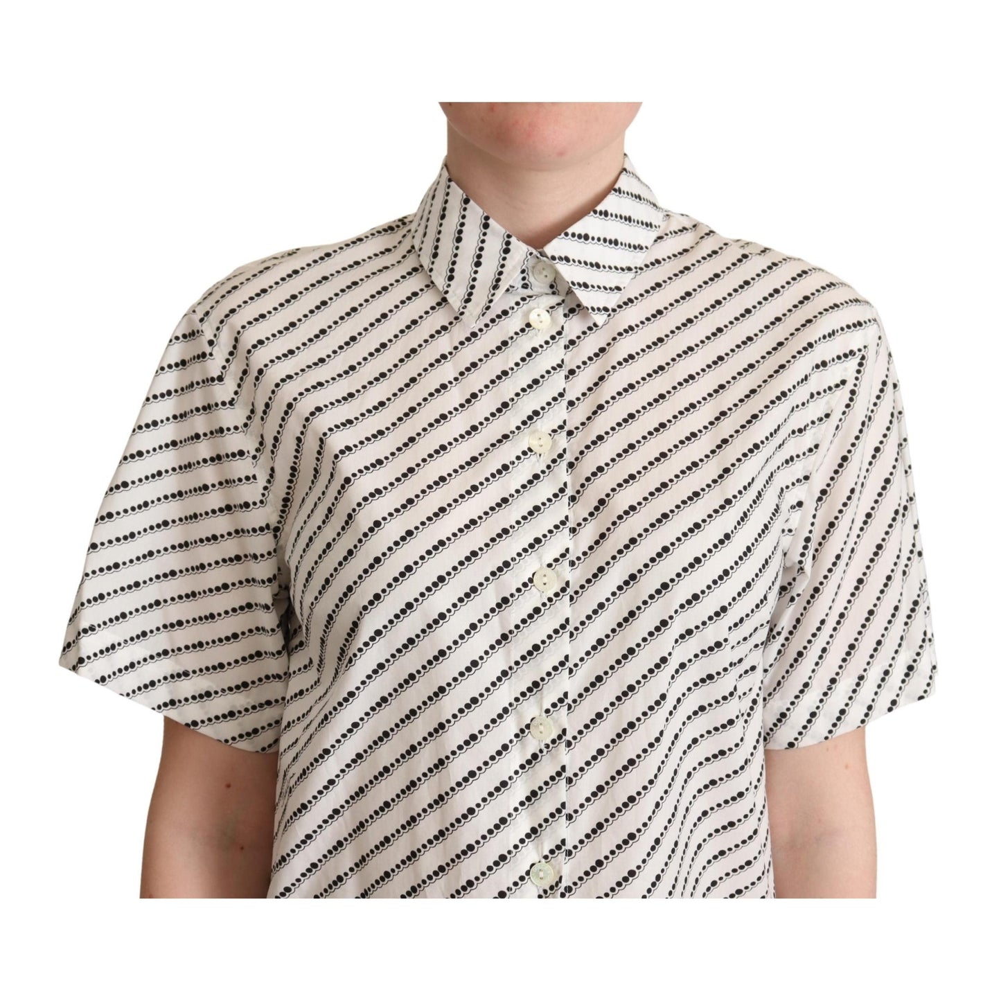 White Dotted Collared Blouse Shirt
