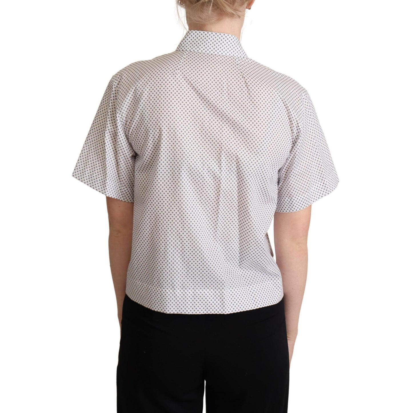 White Gray Polka Dots Collared Button Shirt