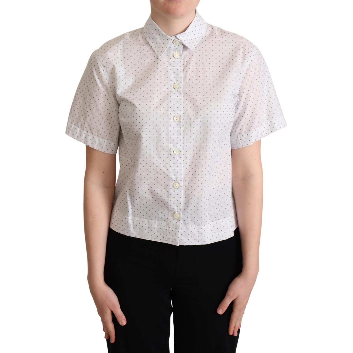 White Black Polka Dots Collar Blouse Shirt