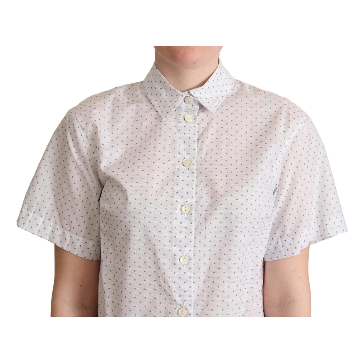 White Black Polka Dots Collar Blouse Shirt