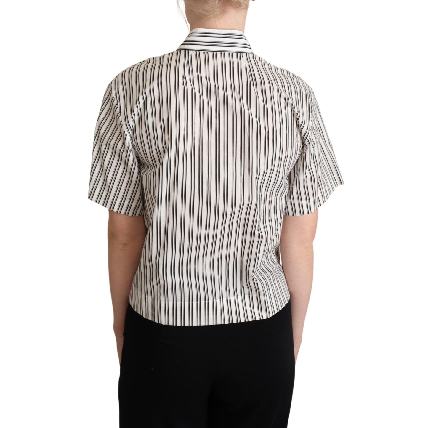 White Black Striped Shirt Blouse Top