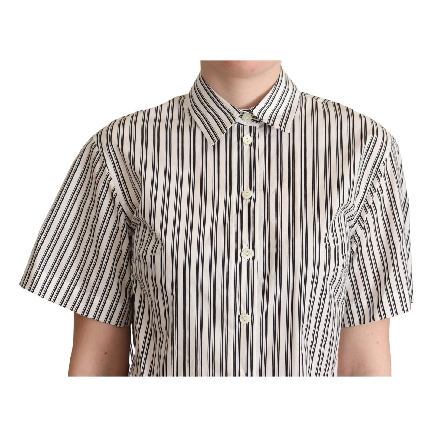 White Black Striped Shirt Blouse Top