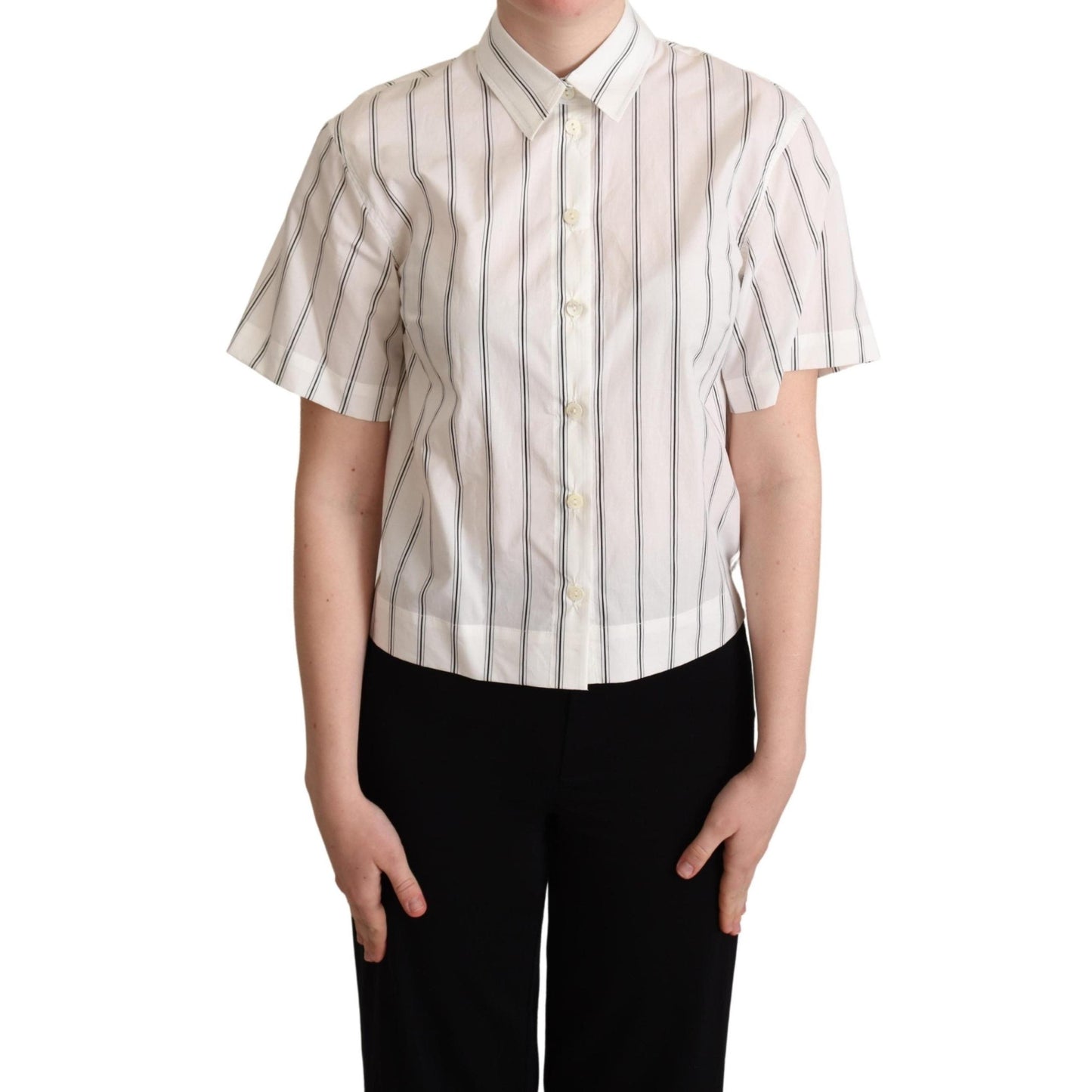 White Black Stripes Collared Shirt Top