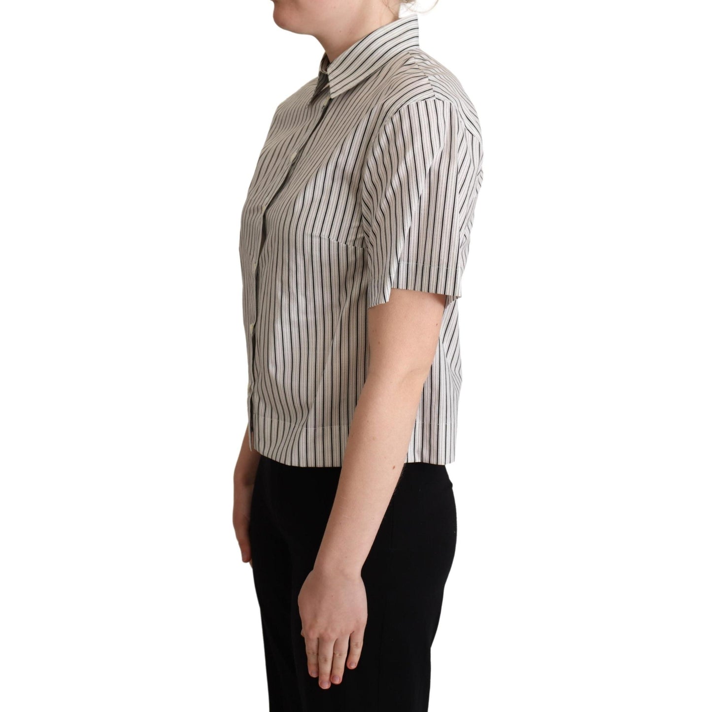 White Black Striped Collared Shirt