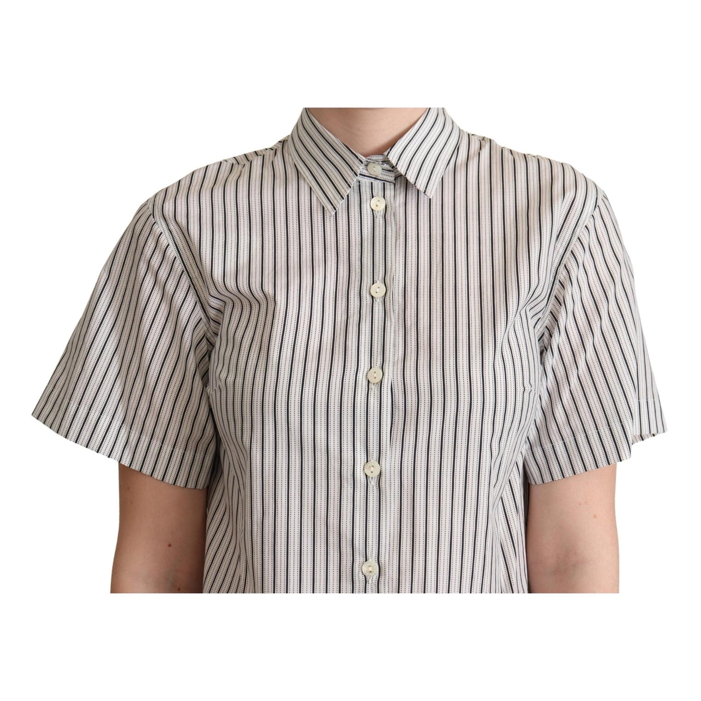 White Black Striped Collared Shirt