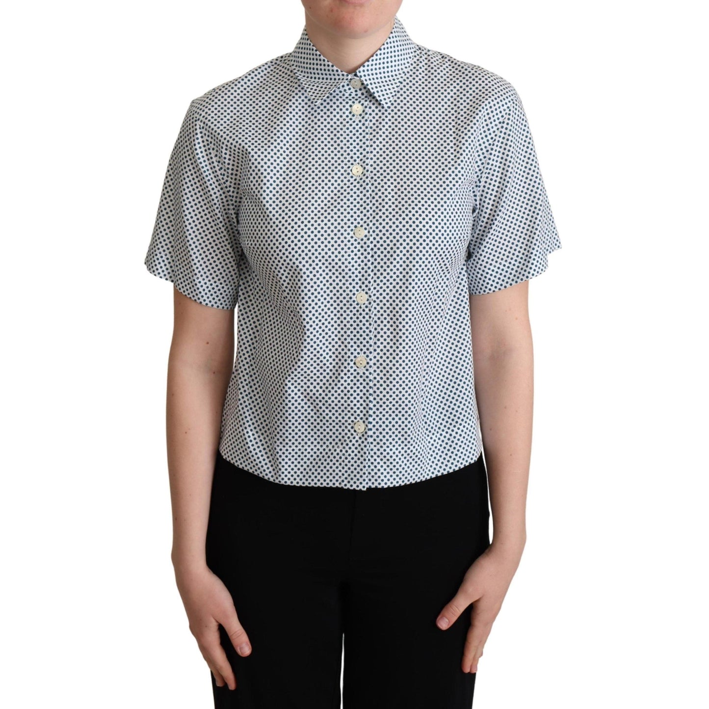 White Blue Polka Dot Cotton Shirt