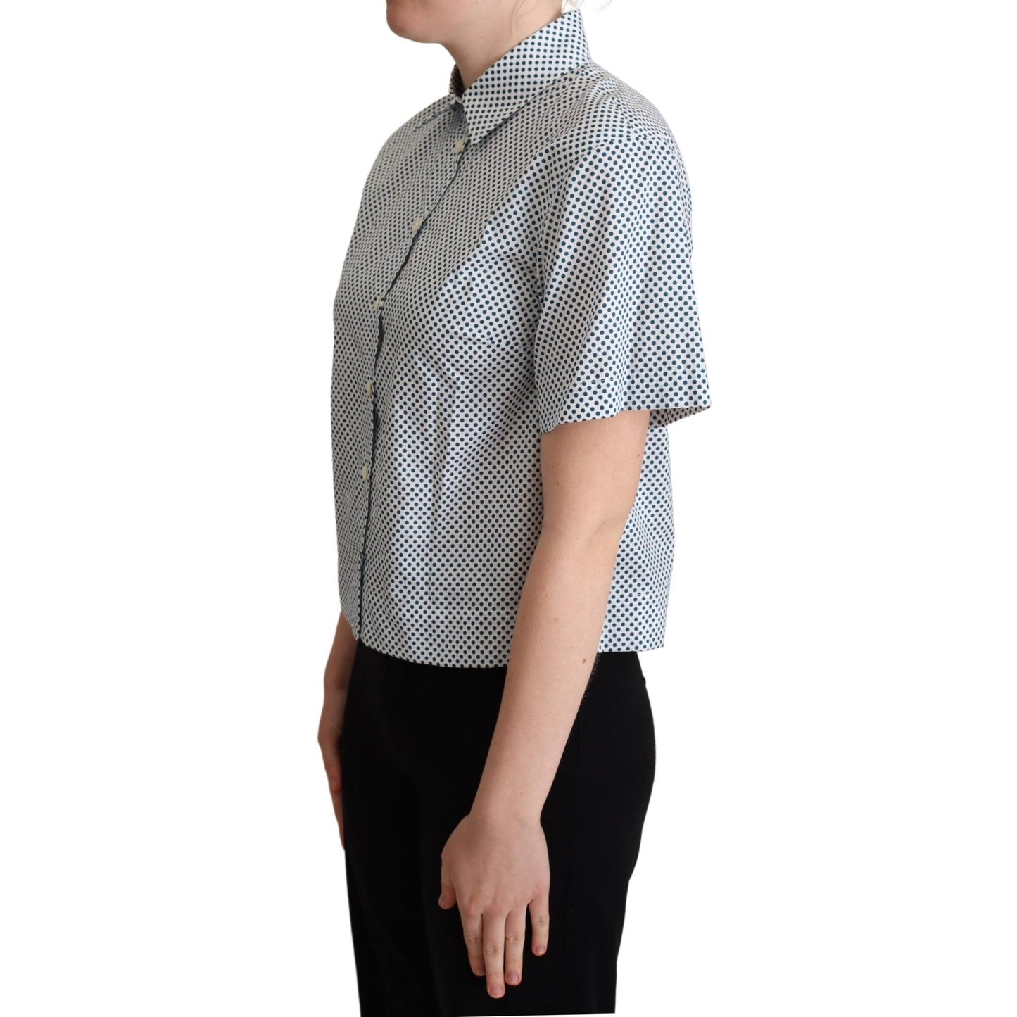 White Blue Polka Dot Cotton Shirt