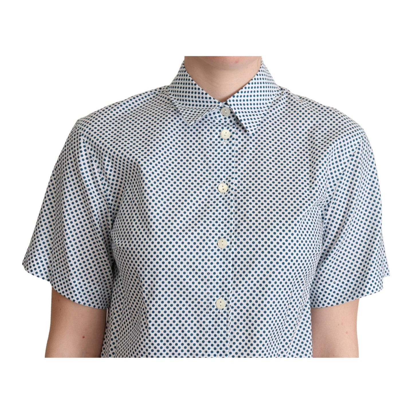 White Blue Polka Dot Cotton Shirt