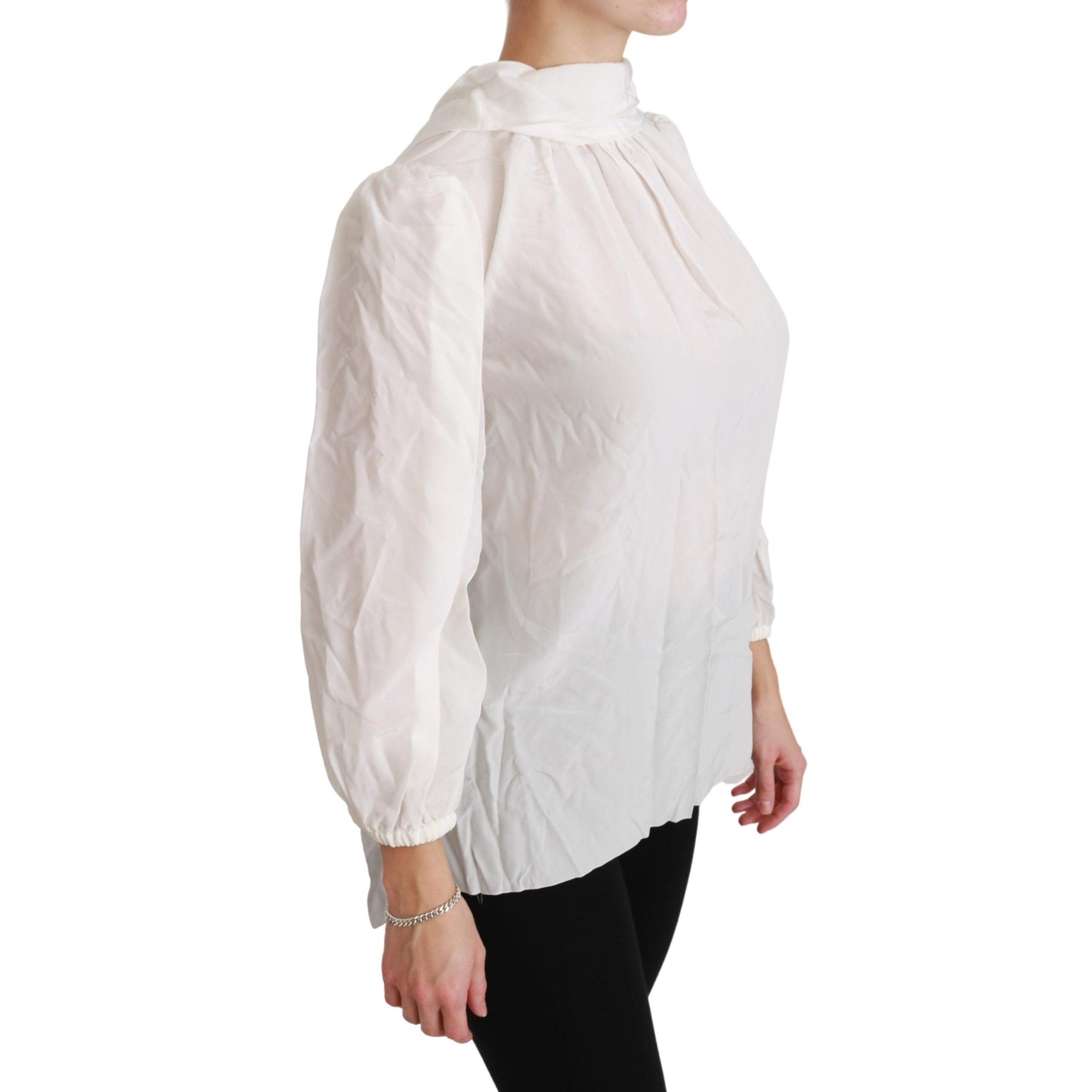 White Turtle Neck Blouse Shirt Silk Top