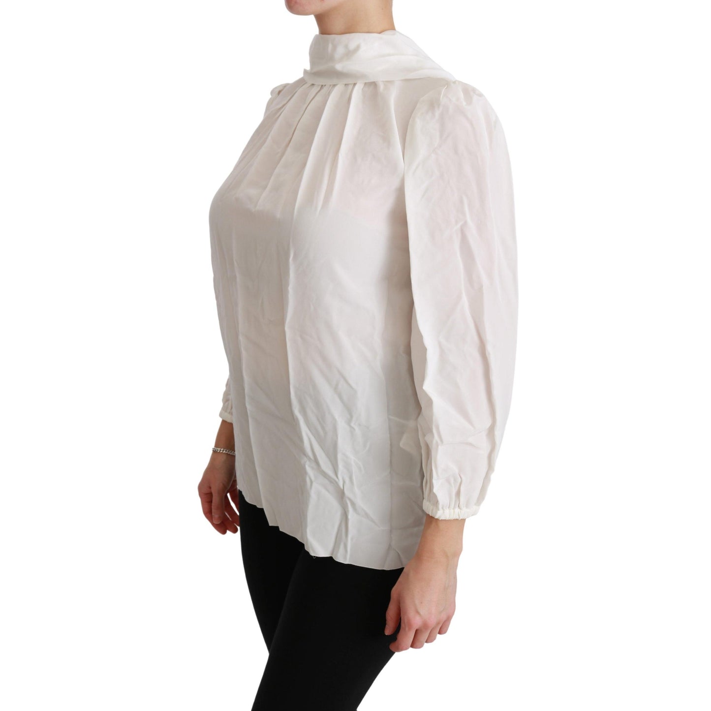 White Turtle Neck Blouse Shirt Silk Top
