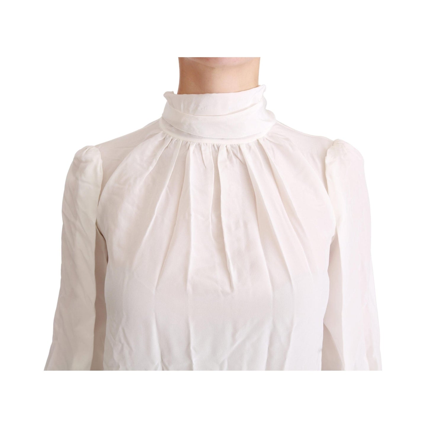 White Turtle Neck Blouse Shirt Silk Top