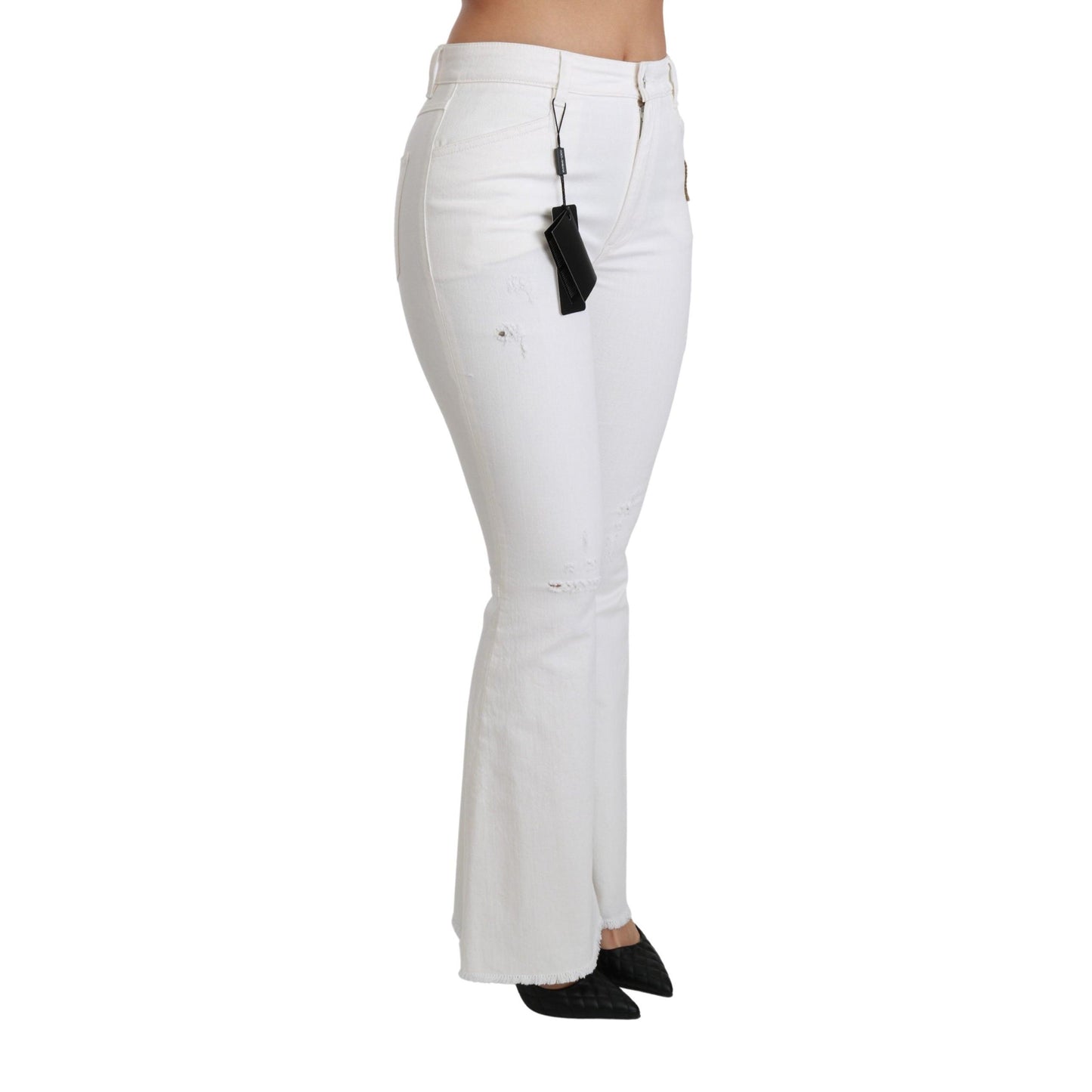White Heart Flared Stretch Cotton Pants