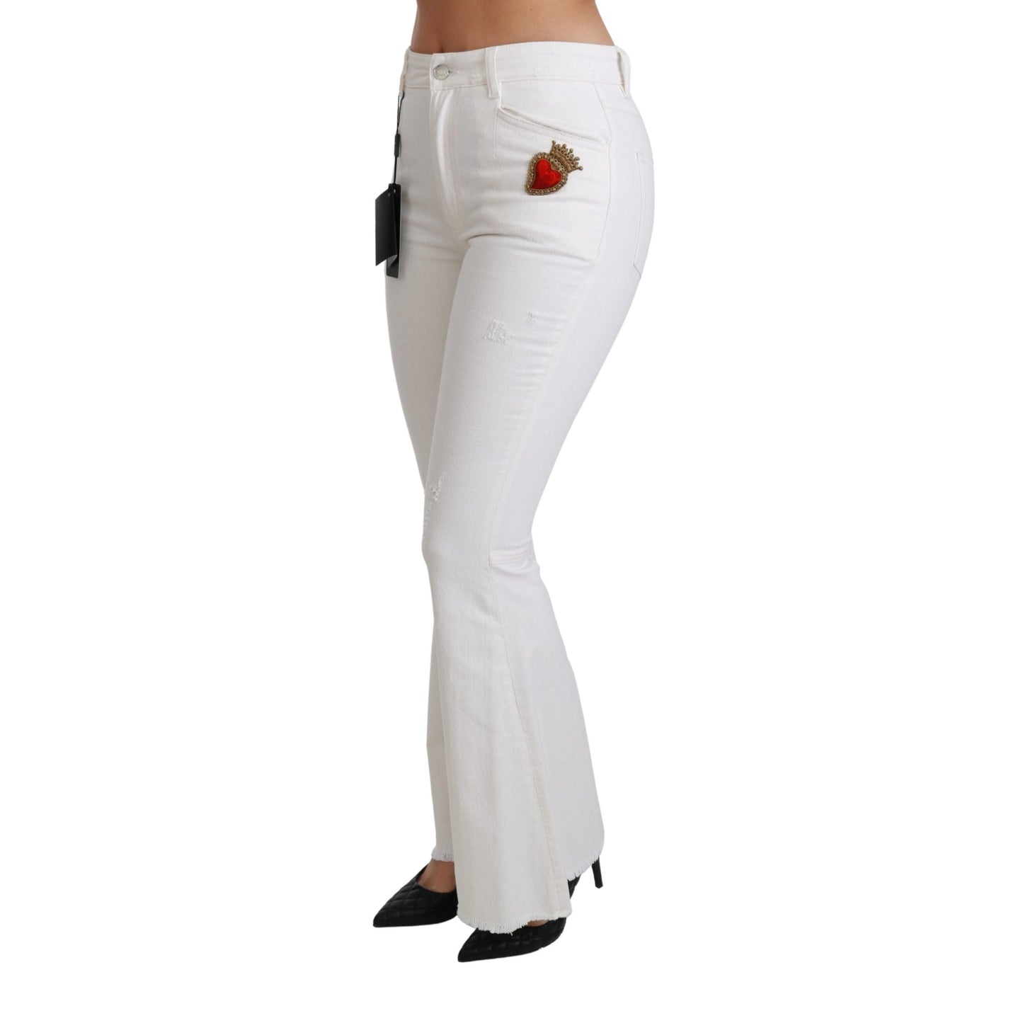 White Heart Flared Stretch Cotton Pants