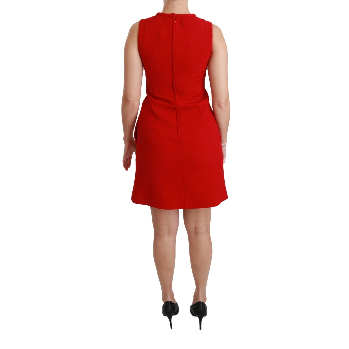 Red Wool Roses Shift Mini Gown Dress