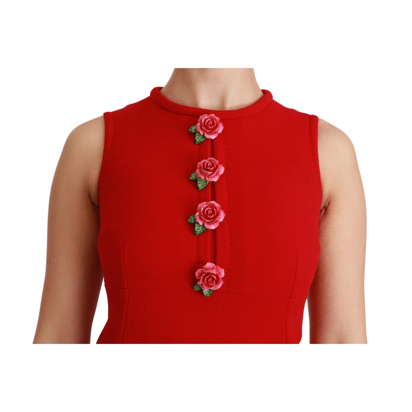 Red Wool Roses Shift Mini Gown Dress