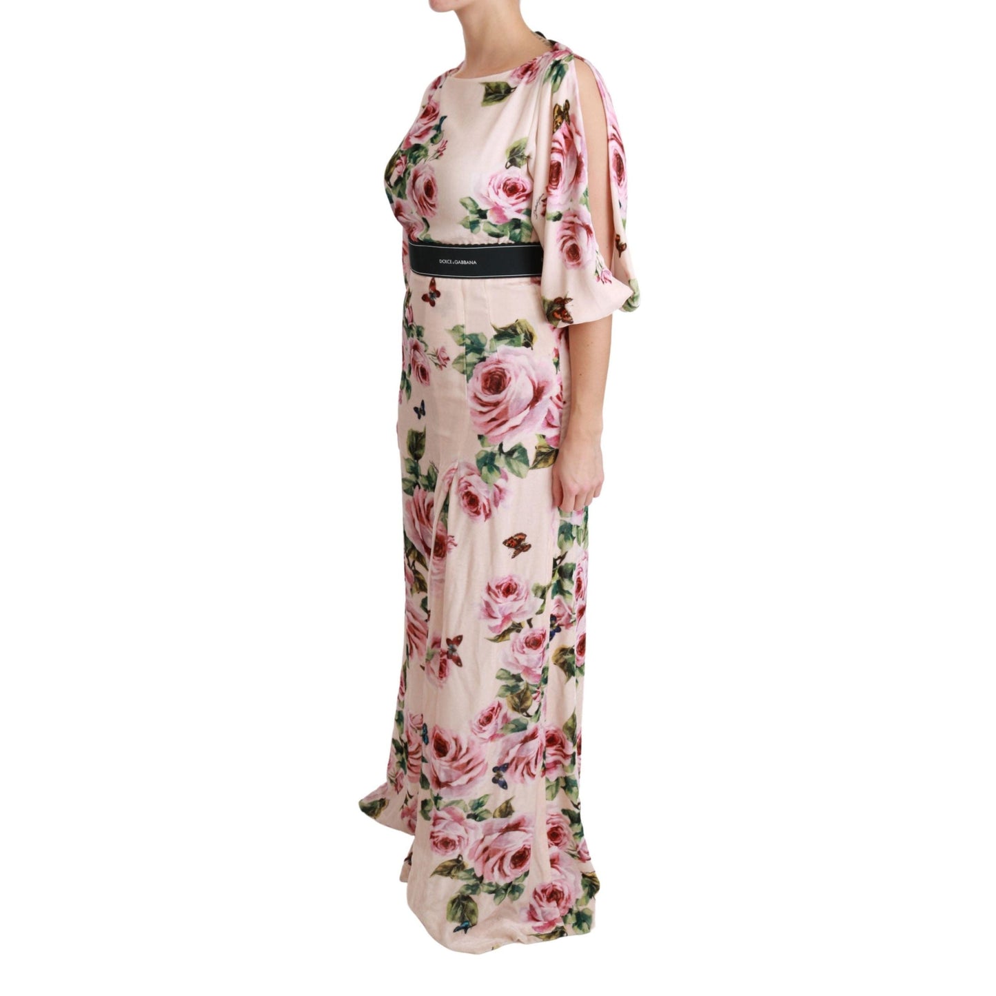 Pink Roses Butterfly DG Logo Slit Dress