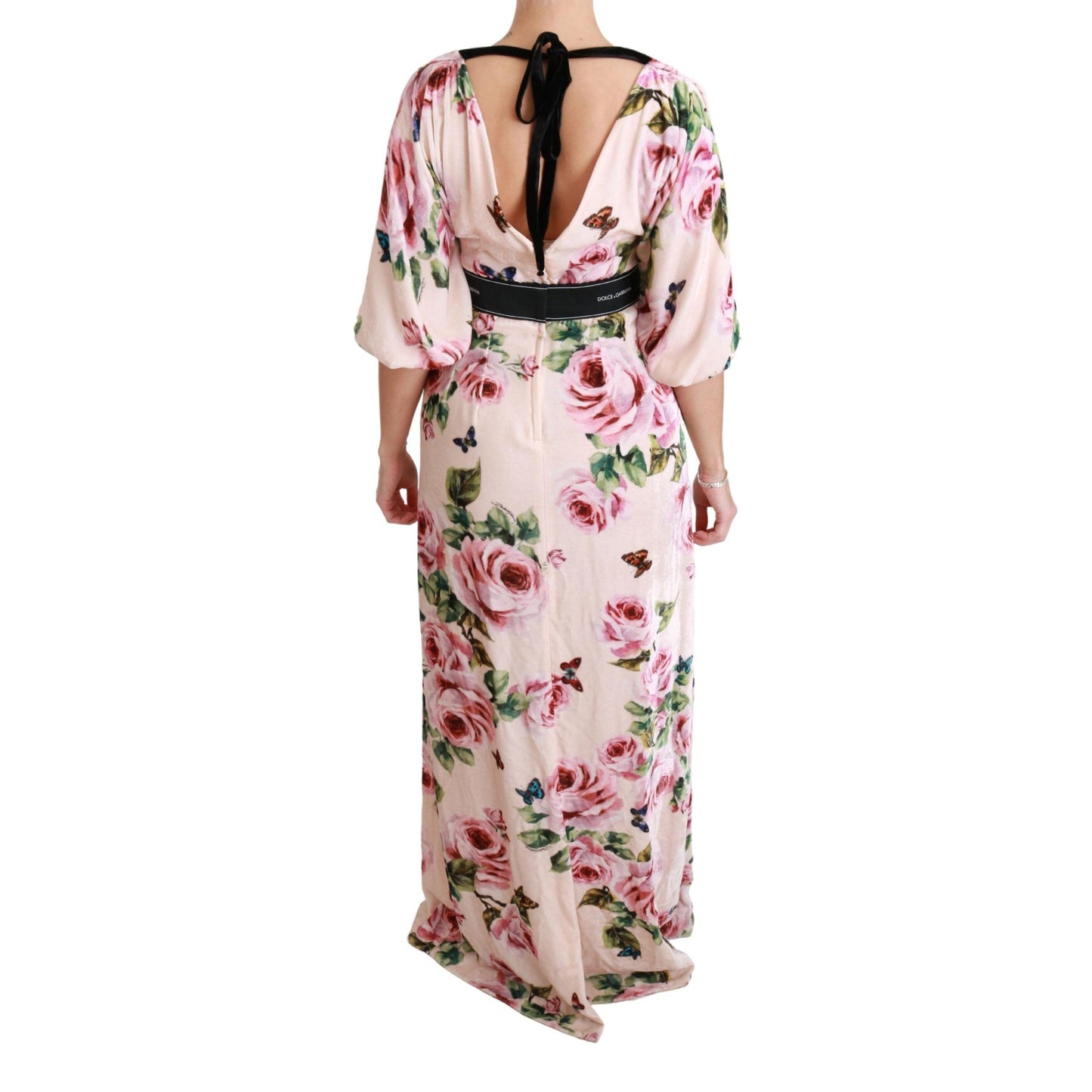 Pink Roses Butterfly DG Logo Slit Dress