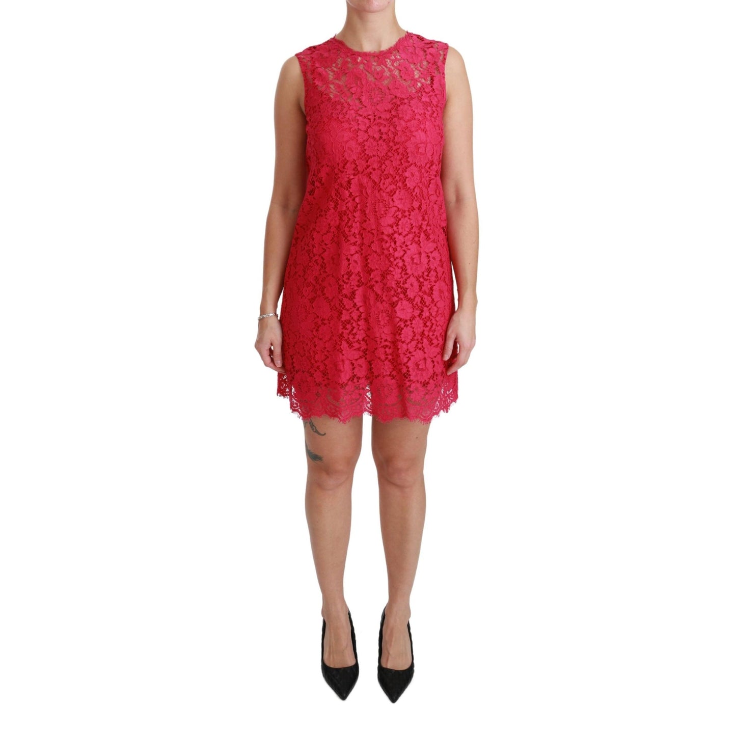 Pink Floral Lace Shift Gown Mini Dress