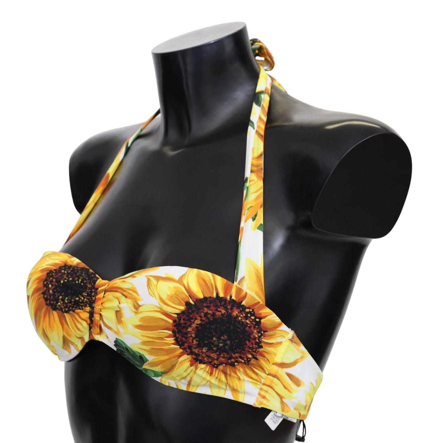White Sunflower Print Nylon Swimwear Bikini Tops