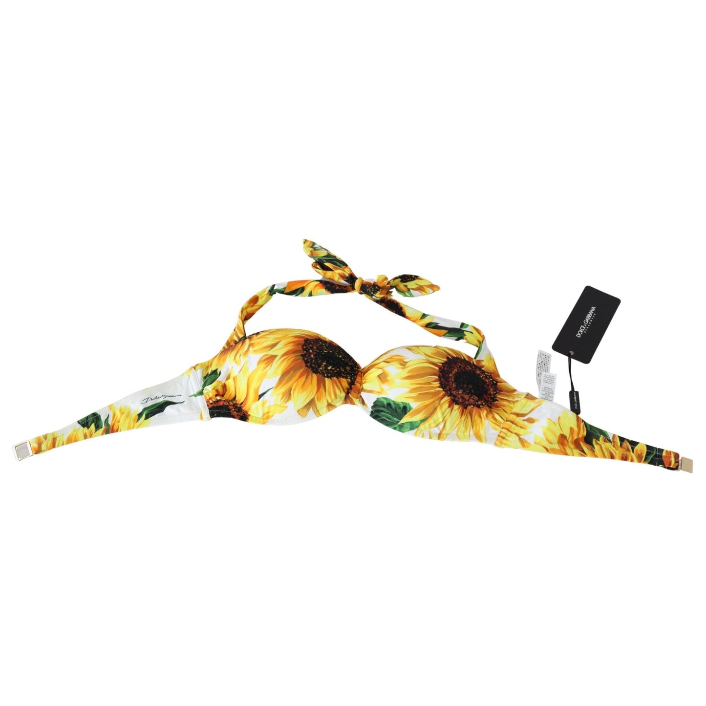White Sunflower Print Nylon Swimwear Bikini Tops