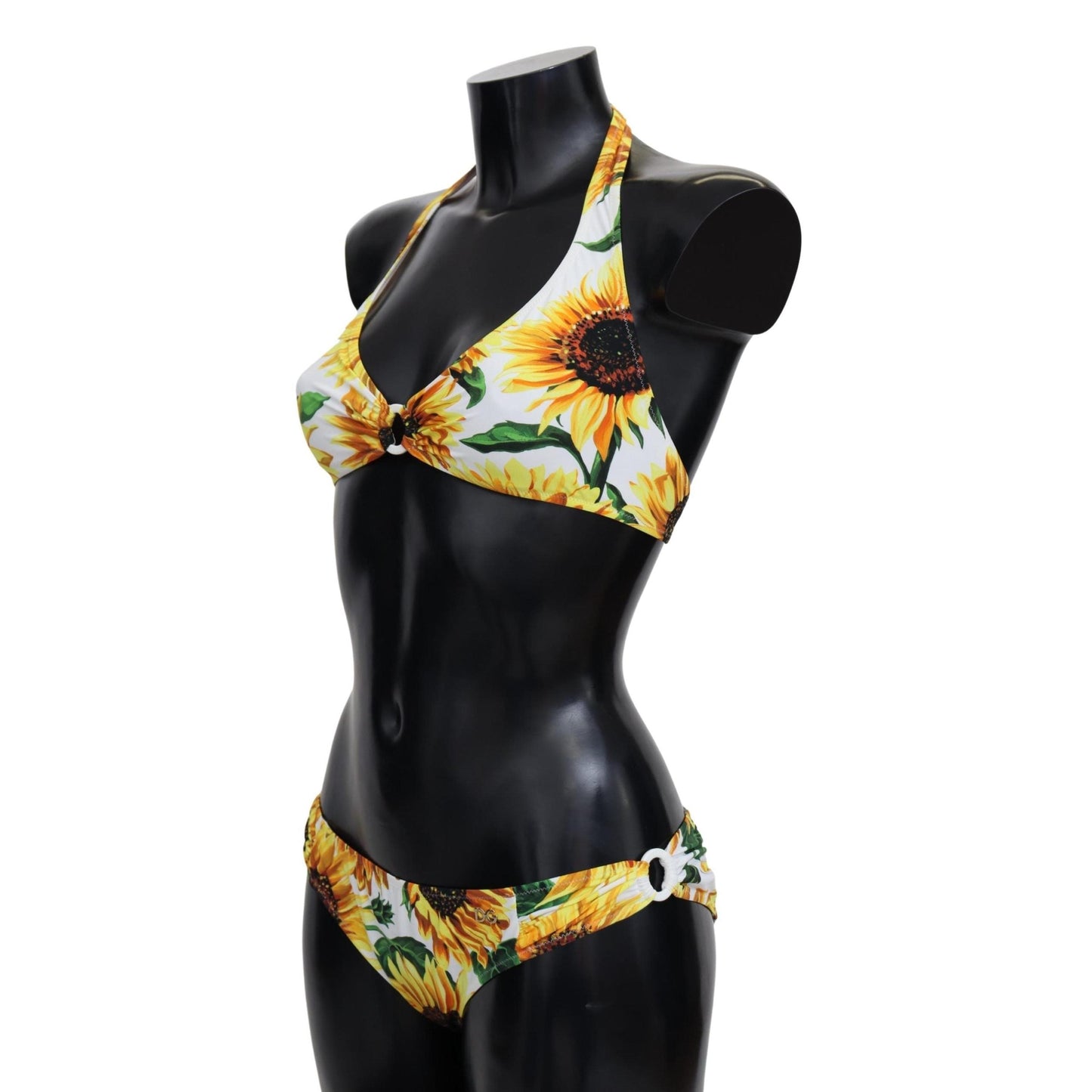 White Sunflower Halter Two Piece Swimwear Bikini