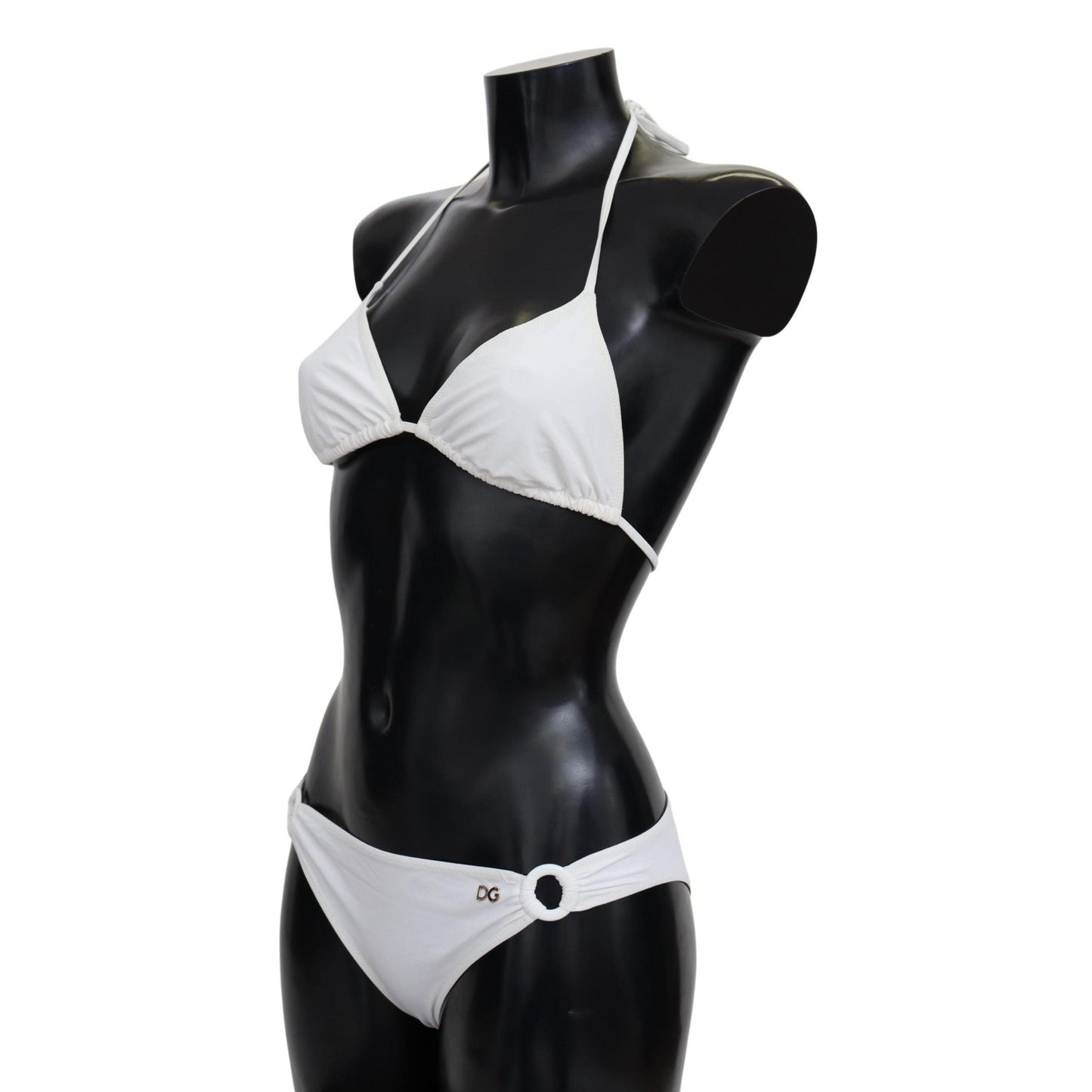 White Nylon Solid Halter Two Piece Swimwear Bikini