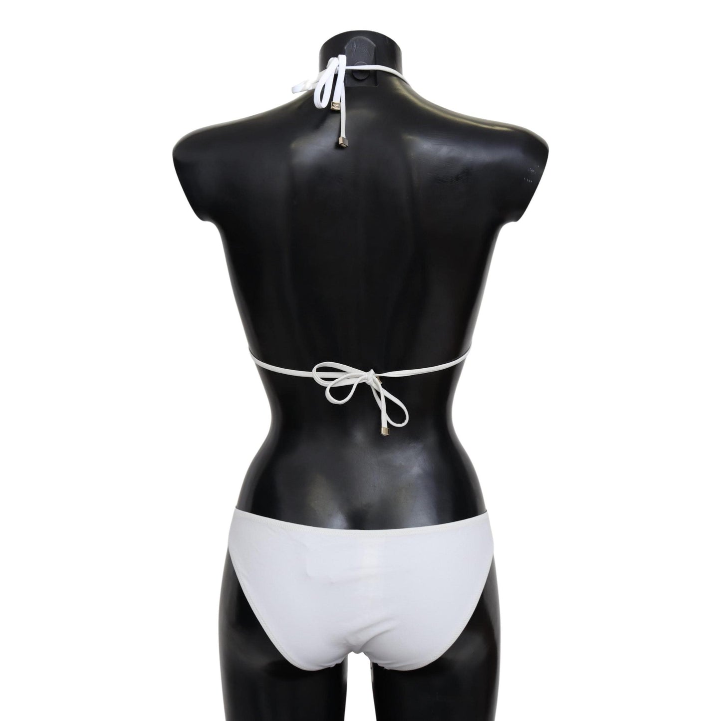 White Nylon Solid Halter Two Piece Swimwear Bikini