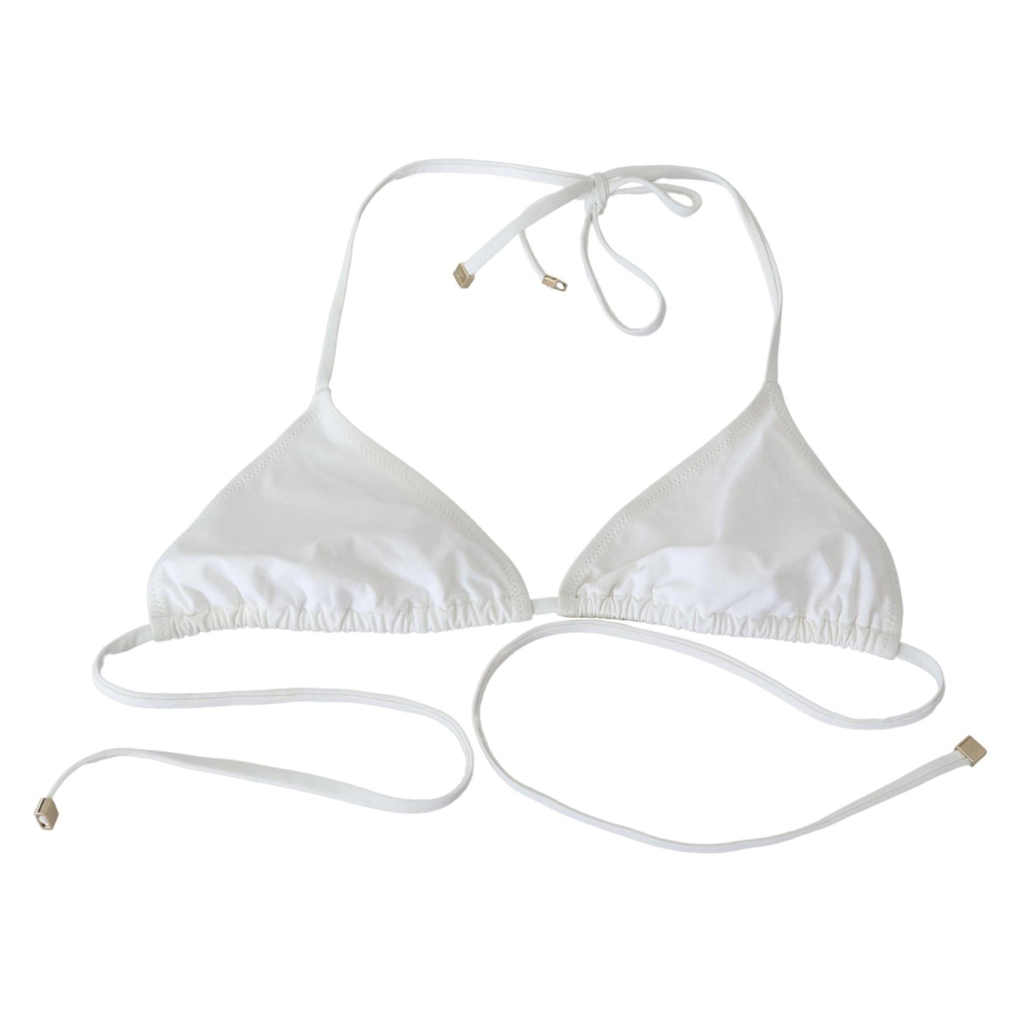 White Nylon Solid Halter Two Piece Swimwear Bikini