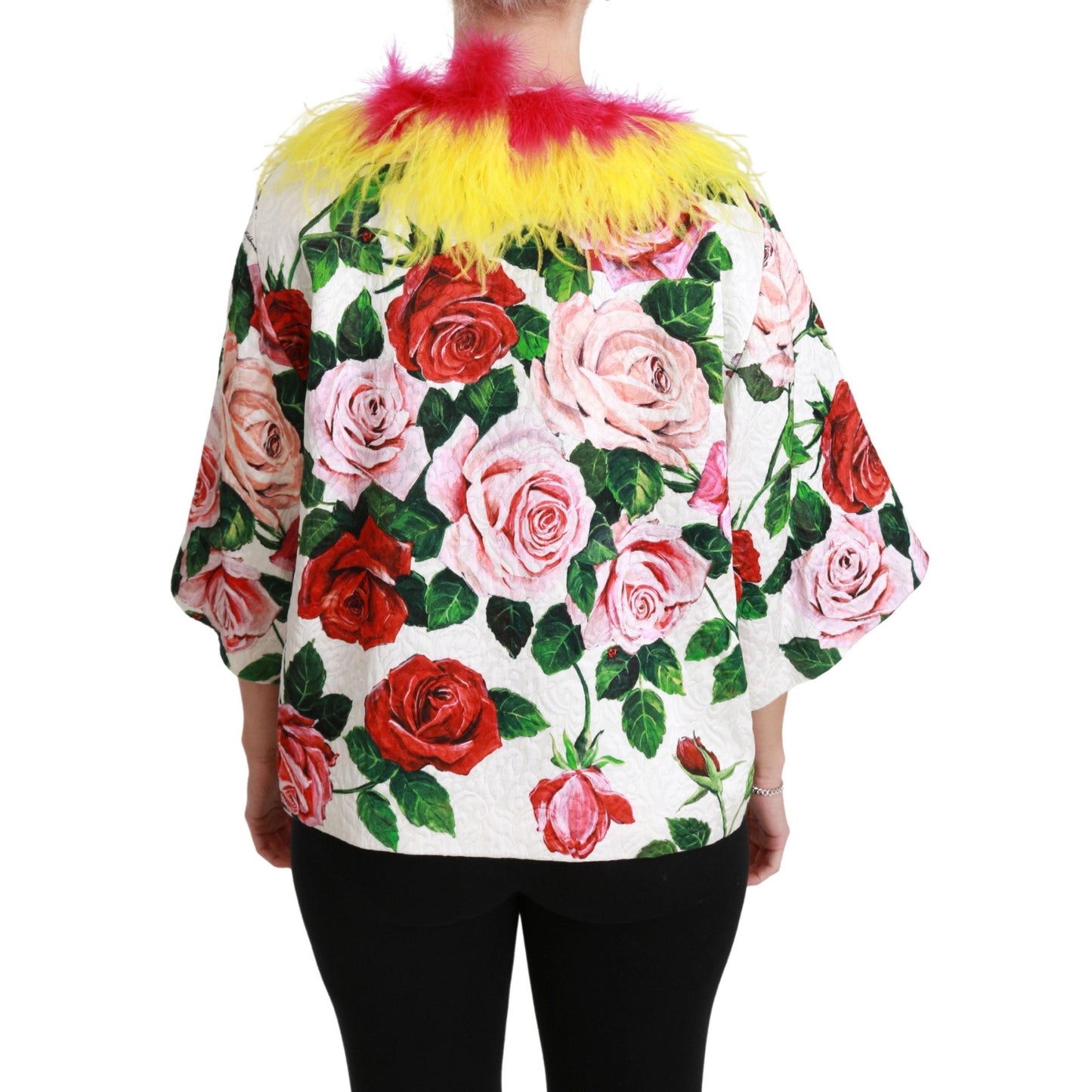 White Floral Coat Capte Fur Roses Jacket