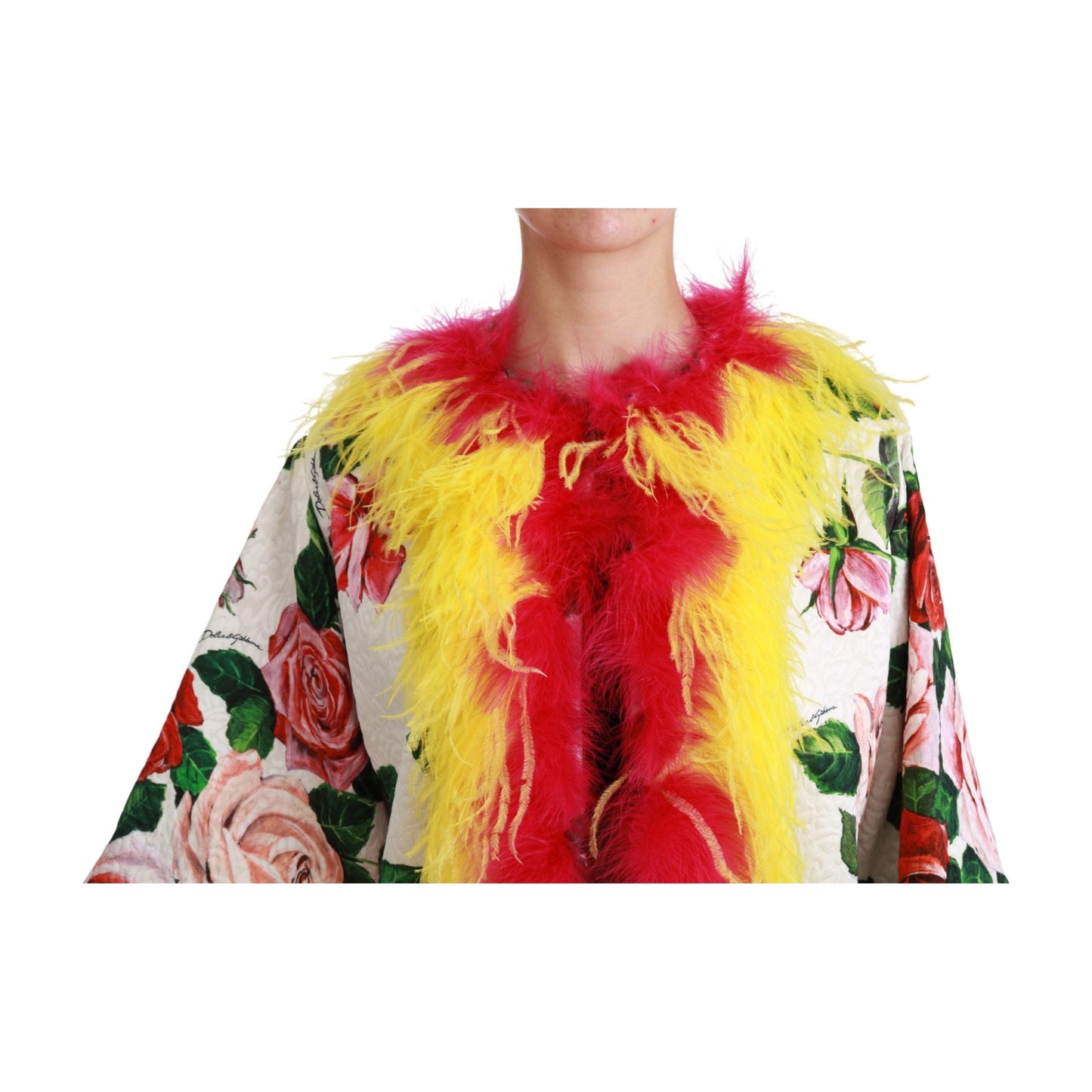 White Floral Coat Capte Fur Roses Jacket