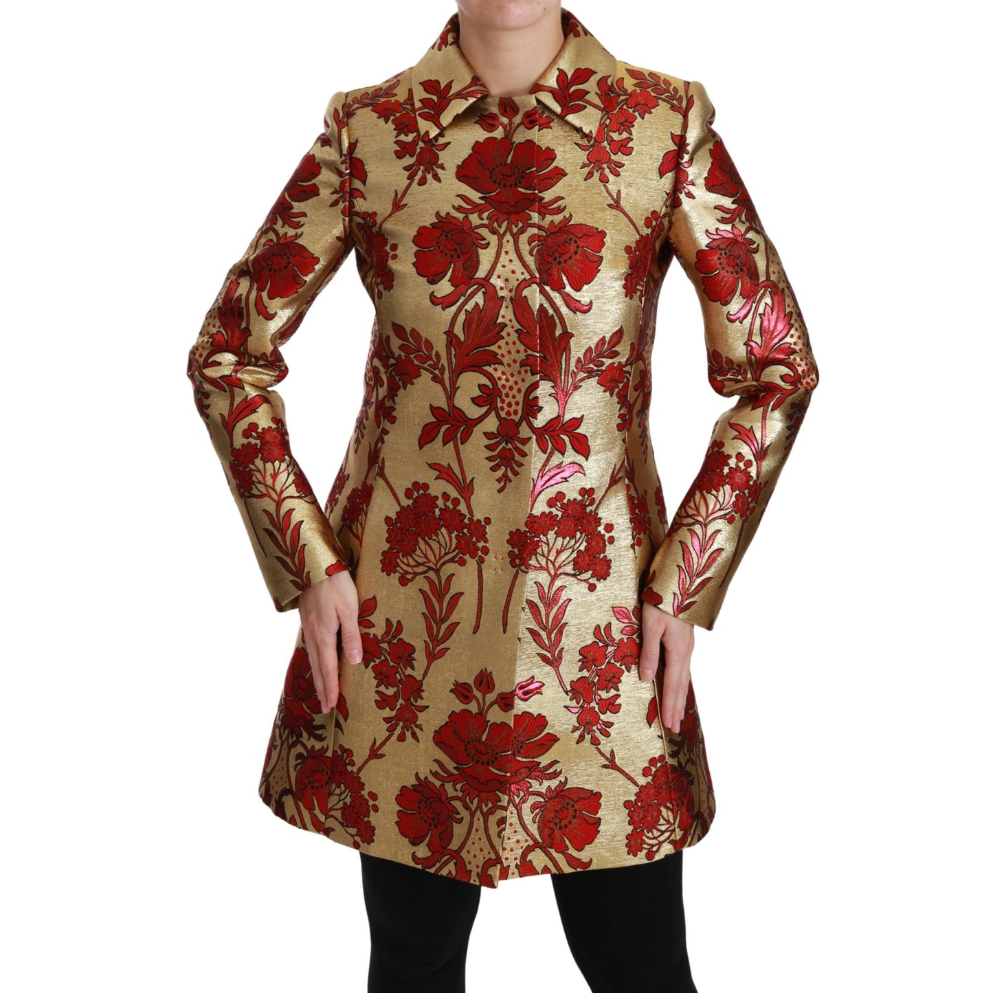 Red Gold Floral Brocade Cape Coat Jacket