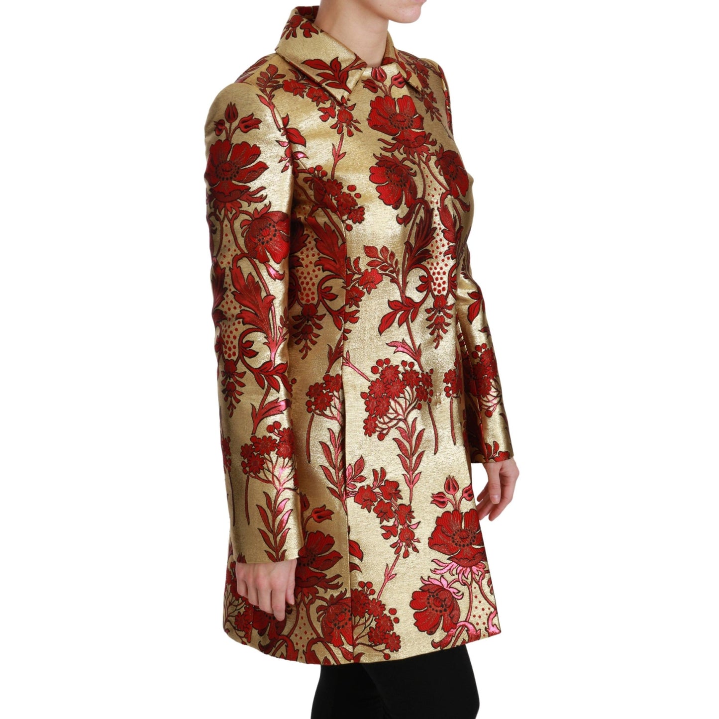 Red Gold Floral Brocade Cape Coat Jacket