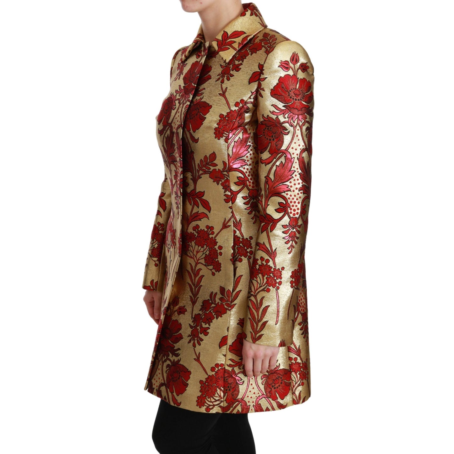 Red Gold Floral Brocade Cape Coat Jacket